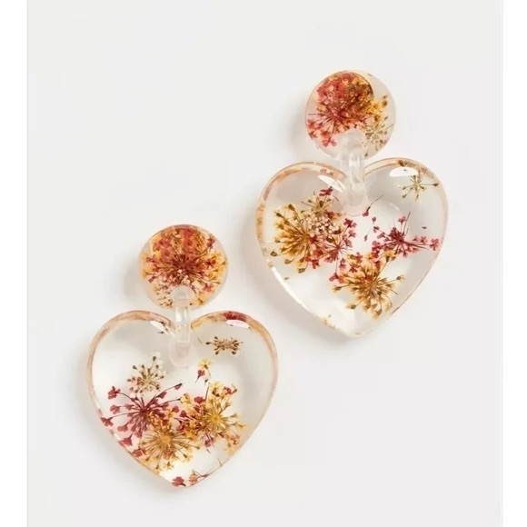 Lele Sadoughi Pink Allium Dried Floral Heart Earrings NWT Rare - Picture 3 of 5